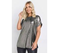 Yours Foil Short Sleeve Top In Grey Grey 26-28