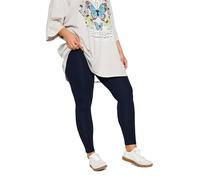 Yours for Good Curve Plus Size Navy Cotton Soft Stretch Cropped High Waisted Leggings - Women's Yoga Workout Gym Blue