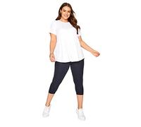 Yours for Good Curve Plus Size Navy Cotton Soft Stretch Cropped High Waisted Leggings - Women's Yoga Workout Gym Blue 18