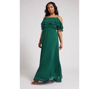 Yours London Curve Forest Green Frill Cold Shoulder Maxi Dress - Women's - Plus Size Curve