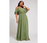 Yours Frill Cold Shoulder Maxi Dress In Dark Olive Dark Olive 20