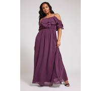 Yours Frill Cold Shoulder Maxi Dress In Purple Purple 16
