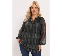 Yours Women's Frill Neck Metallic Detail Blouse in Black | Size: 20