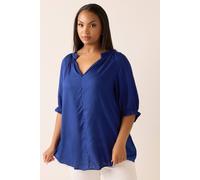 Yours Frill Notch Neck Blouse In Cobalt Cobalt 30-32
