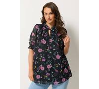 Yours Women's Frill Tie Neck Blouse in Black | Size: 16 Yours Black 16