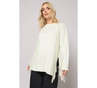 Yours Fringe Knitted Jumper In Ivory Ivory 22-24