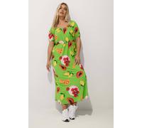 Yours Fruit Print Bardot Dress In Green Green 26-28