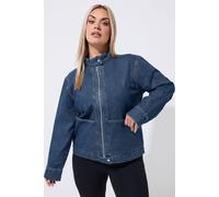 Yours Funnel Neck Denim Jacket In Indigo Indigo