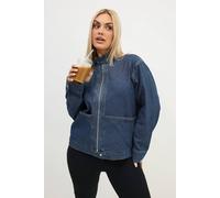 Yours Funnel Neck Denim Jacket In Indigo Indigo