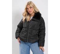 Yours Funnel Neck Padded Coat In Black Black
