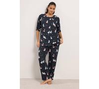 Yours Women's Geese Wide Leg Pyjama Set in Dark Navy | Size: 18/20