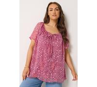 Yours Geometric Ikat Print Pintuck Blouse In Pink Pink