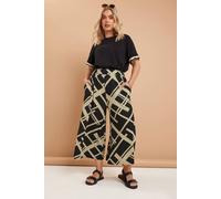 Yours Curve Geometric Print Midaxi Culottes - Women's - Plus Size Curve Black