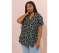 Yours Geometric V-Neck Blouse In Black Black 26-28