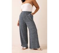 Yours Curve Gingham Crinkle Wide Leg Trousers - Women's - Plus Size Curve Black