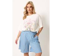 Yours Gingham Jersey Shorts In Baby Blue Baby Blue