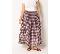 Yours Women's Gingham Maxi Skirt in Burgundy | Size: 16