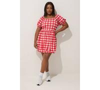 Yours Limited Collection Curve Gingham Puff Ball Mini Dress - Women's - Plus Size Curve Red