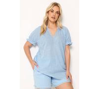 Yours Gingham Puff Sleeve Blouse In Baby Blue Baby Blue