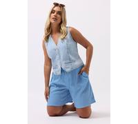 Yours Women's Gingham Textured Shorts in Blue | Size: 30-32 Yours Blue 30-32