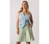 Yours Curve Sage Gingham Textured Shorts - Women's - Plus Size Curve Green