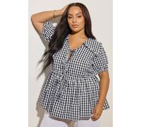 Yours Curve Blue Gingham Tie Front Blouse - Women's - Plus Size Curve