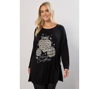 Yours Glitter Christmas Bauble Top In Black Black 14