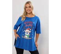 Yours Glitter Reindeer Christmas Top In Blue Blue 26-28