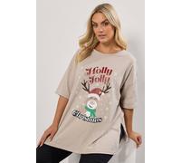 Yours Glitter Reindeer Christmas Top In Natural Natural 22-24