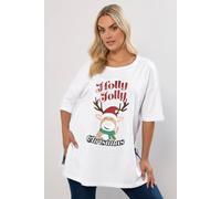 Yours Glitter Reindeer Christmas Top In White White 18