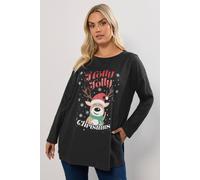 Yours Women's Glitter Slogan Christmas Top in Black | Size: 26-28 Yours Black 26-28
