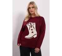 Yours Women's Graphic Knit Jumper in Burgundy | Size: 18-20 Yours Burgundy 18-20