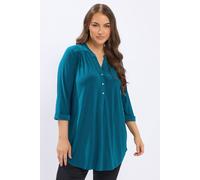 Yours Half Placket Shirt In Teal Teal 30-32