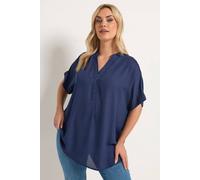 Yours Half Placket V-Neckline Blouse In Mid Navy Mid Navy 18