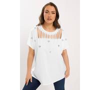 Yours Women's Heart Embroidered Slash T-Shirt in White | Size: 22-24 Yours White 22-24