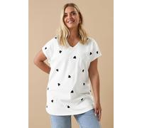 Yours Curve Heart Embroidered T-Shirt - Women's - Plus Size Curve White