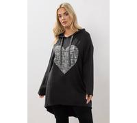 Yours Curve Heart Print Longline Hoodie - Women's - Plus Size Curve Black