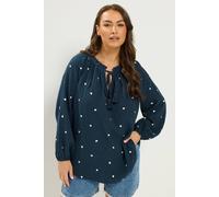 Yours Curve Blue Heart Print Blouse - Women's - Plus Size Curve