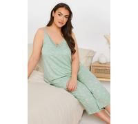 Yours Curve Sage Green Heart Print Cropped Pyjama Set - Women's - Plus Size Curve
