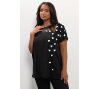 Yours Women's Heart Print Slash Detail Top in Black | Size: 26-28 Yours Black 26-28