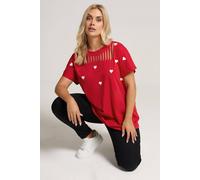 Heart Print Slash Detail Top Yours Red 26-28