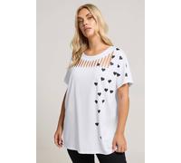Yours Curve Heart Print Slash Detail Top - Women's - Plus Size Curve White