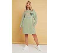 Yours Curve Sage Green 'Enjoy Life' Heart Print Sweatshirt Dress - Women's - Plus Size Curve