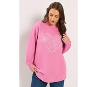 Yours Women's Heart Printed Sweatshirt in Pink | Size: 34/36