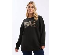 Yours Curve Leopard Heart Sweatshirt - Women's - Plus Size Curve Black
