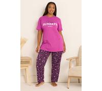 Yours Curve 'Slow Sundays' Heart Wide Leg Pyjama Set - Women's - Plus Size Curve Pink