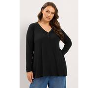 Yours Henley Ribbed Swing Top In Black Black