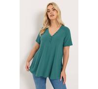 Yours Curve Blue Henley Short Sleeve T-Shirt - Women's - Plus Size Curve