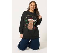 Yours Curve Highland Cow Sequin Embellished Novelty Christmas Sweatshirt - Women's - Plus Size Curve Black