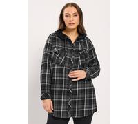 Yours Women's Hooded Check Shirt in Dark Grey | Size: 14